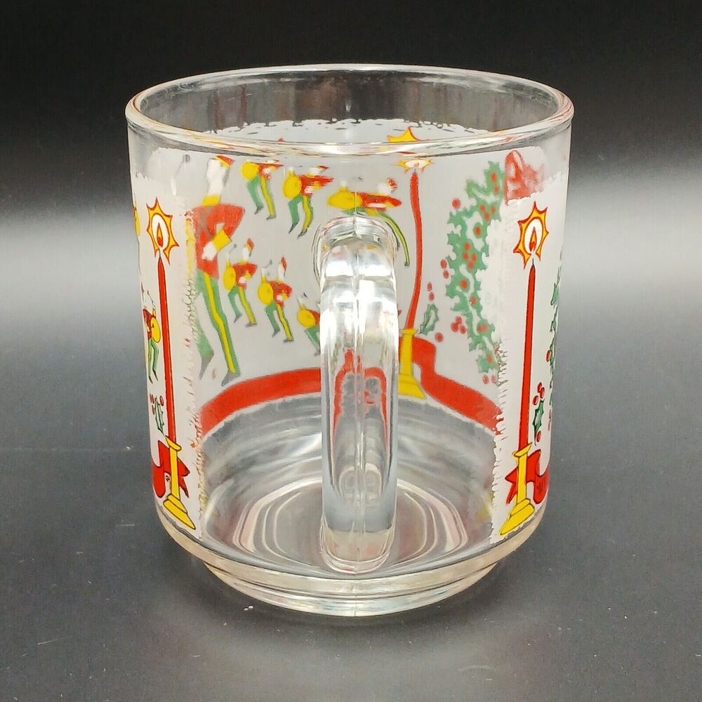 Vtg Twelve Days of Christmas Glass Mug Twelve Drummers 12th Day Of Christmas